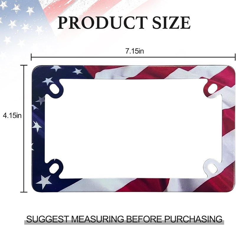 LIN KANG Motorcycle American Flag License Plate Frame - 4 Holes Stainless Steel Matte Stripe US Flag Gloss Patriotic License Plate Frame Holder Covers for Motorcycle - Image 2